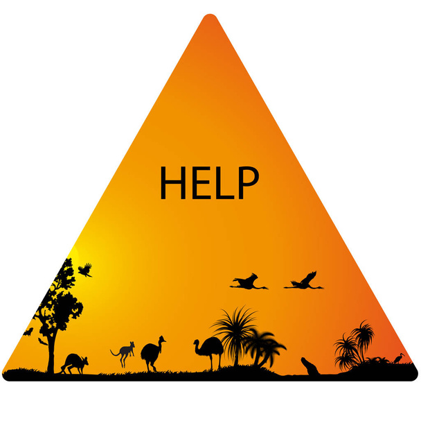 Австралийская фауна и флорай в треугольном знаке Помощь
 - Вектор,изображение