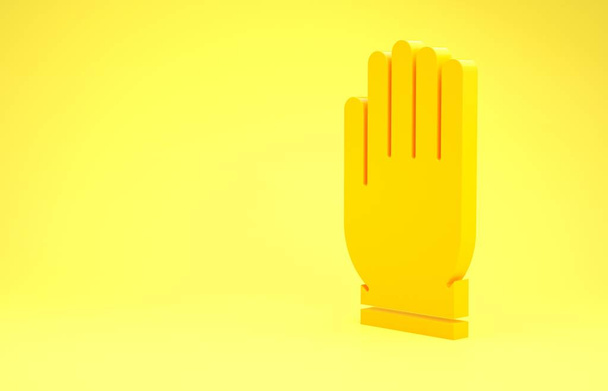 Κίτρινα γάντια κήπου απομονώνονται σε κίτρινο φόντο. Πινακίδες από καουτσούκ. Γεωργική προστασία χεριών, ασφάλεια γαντιών. Μινιμαλιστική έννοια. 3D απεικόνιση 3d καθιστούν - Φωτογραφία, εικόνα