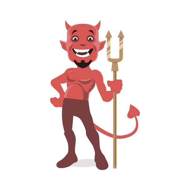 Red Devil with a pitchfork in hand on a white background. - Vecteur, image