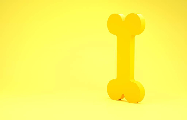 Sárga Kutya csont ikon izolált sárga alapon. Állateledel szimbólum. Minimalizmus koncepció. 3d illusztráció 3D render - Fotó, kép