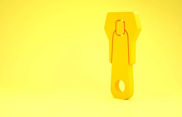 Yellow Zipper icon isolated on yellow background. Minimalism concept. 3d illustration 3D render - Photo, Image
