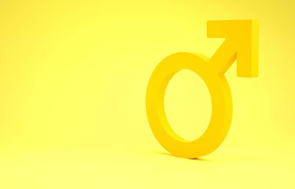 Yellow Male gender symbol icon isolated on yellow background. Minimalism concept. 3d illustration 3D render - Photo, Image