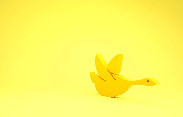 Icona dell'anatra volante gialla isolata su sfondo giallo. Concetto minimalista. Illustrazione 3d rendering 3D
 - Foto, immagini
