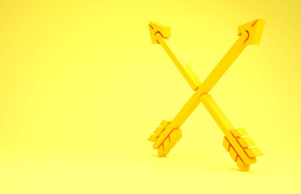 Yellow Crossed arrows icon isolated on yellow background. Minimalism concept. 3d illustration 3D render - Photo, Image