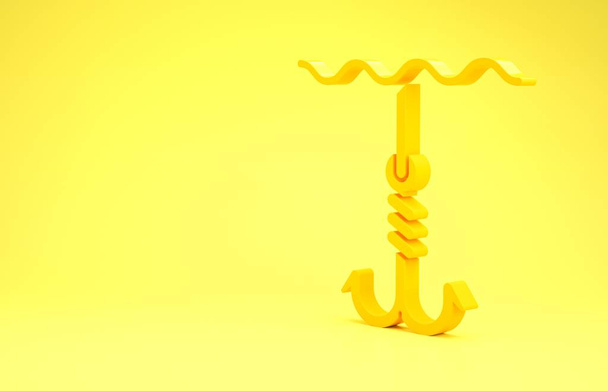 Yellow Fishing hook under water icon isolated on yellow background. Fishing tackle. Minimalism concept. 3d illustration 3D render - Photo, Image