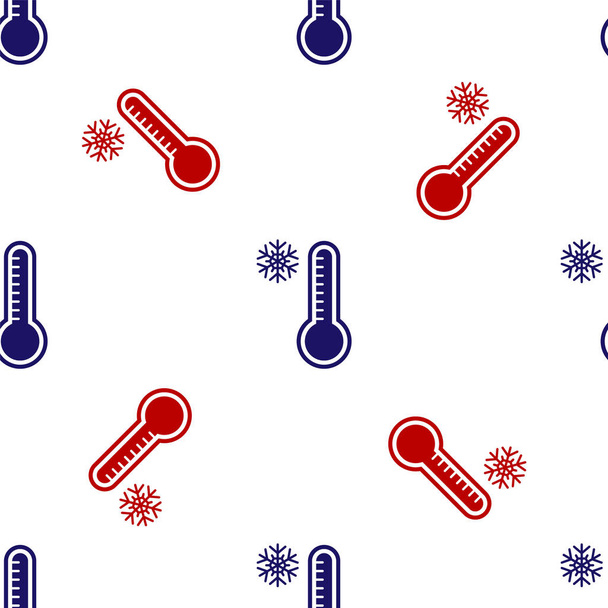 blaues und rotes Meteorologie-Thermometer, das Hitze und Kälte misst, isoliert nahtlose Muster auf weißem Hintergrund. Thermometerausrüstung, die heißes oder kaltes Wetter zeigt. Vektorillustration - Vektor, Bild