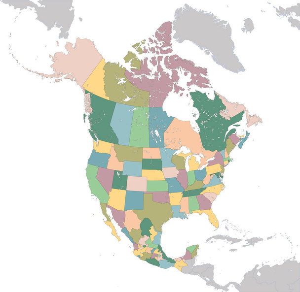 Nordamerika-Karte mit USA, Kanada und Mexiko - Vektor, Bild