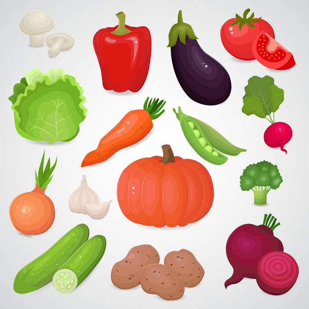 Vegetable vector icon set isolated on white background. - Vector, Image