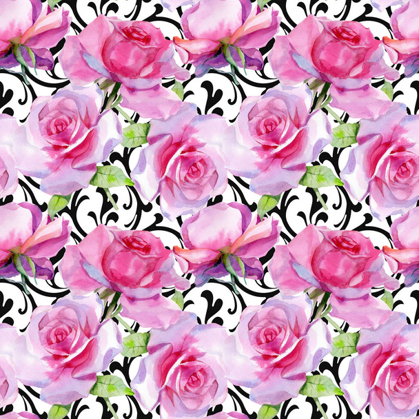 Υδατογραφία ροζ τριαντάφυλλο Απρόσκοπτη εκτύπωση άνοιξη - Φωτογραφία, εικόνα