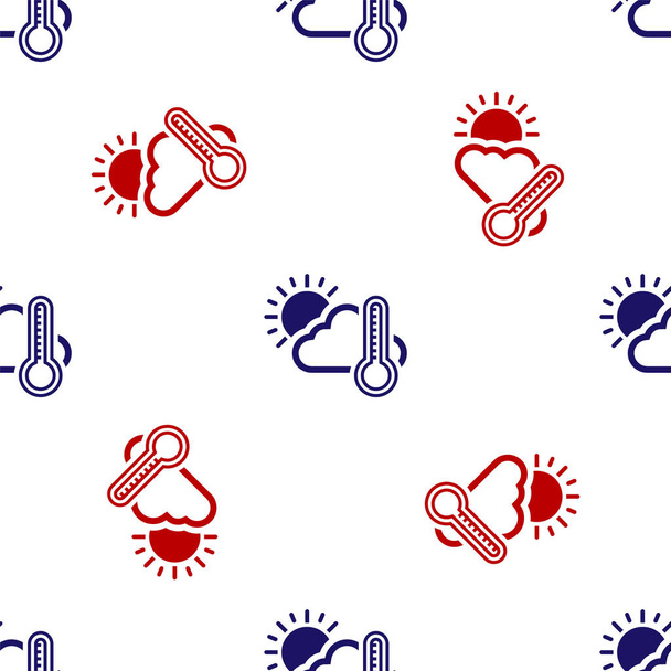 Blue and red Thermometer and cloud with sun icon isolated seamless pattern on white background. Vector Illustration - Vector, Image
