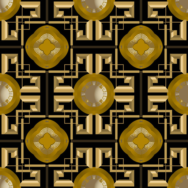 Gold 3d greek vector seamless pattern. Elegant geometric ancient - Διάνυσμα, εικόνα