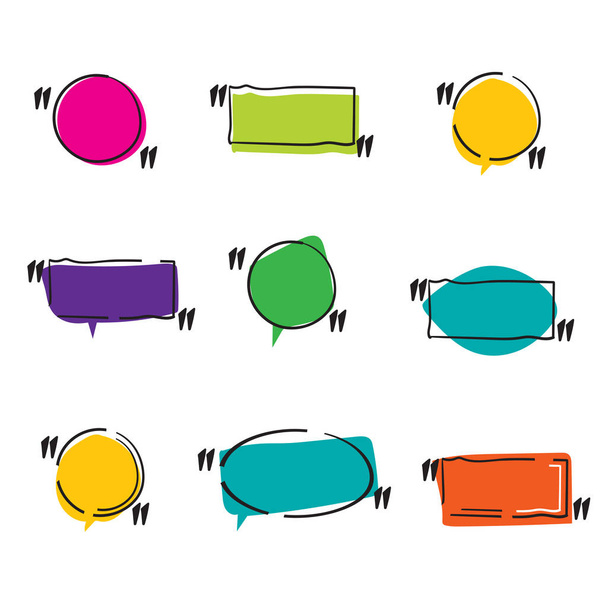 handgezeichnete Textboxen mit farbigem Anführungsfeld Sprechblase Vorlage für Text Notiz Klammern Zitiernachricht mit Seite leer Rahmen Aufkleber Cartoon-Stil - Vektor, Bild