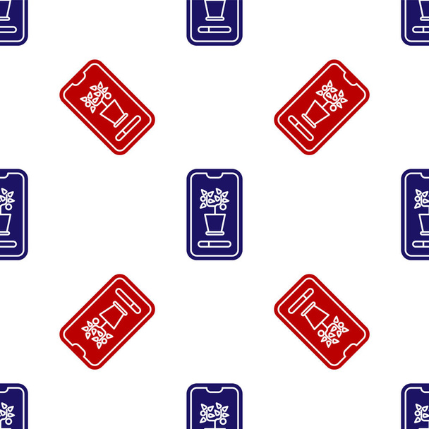 Modrá a červená Inteligentní řídicí systém mobilní aplikace ikona izolované bezešvé vzor na bílém pozadí. Vektorová ilustrace - Vektor, obrázek