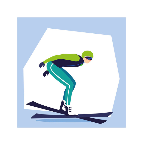homem com esqui de montanha, esporte de inverno
 - Vetor, Imagem