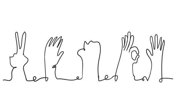 souvislý řádek čmáranice rukou potlesk gesto ilustrace - Vektor, obrázek