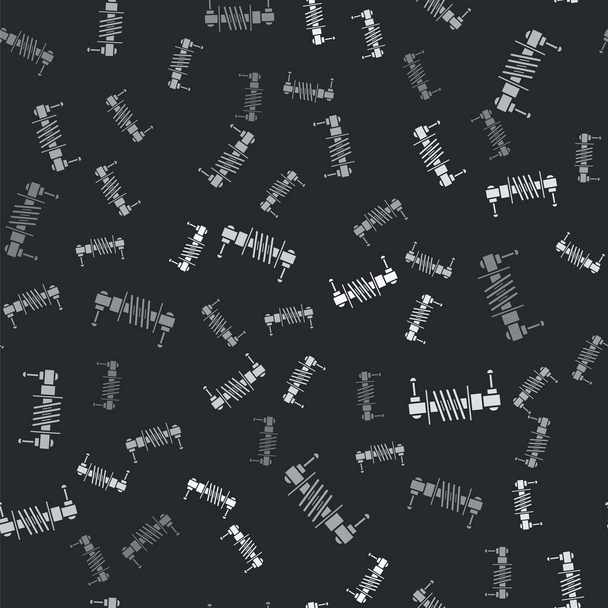 Grey Shock absorber icon isolated seamless pattern on black background. Vector Illustration - Vektör, Görsel