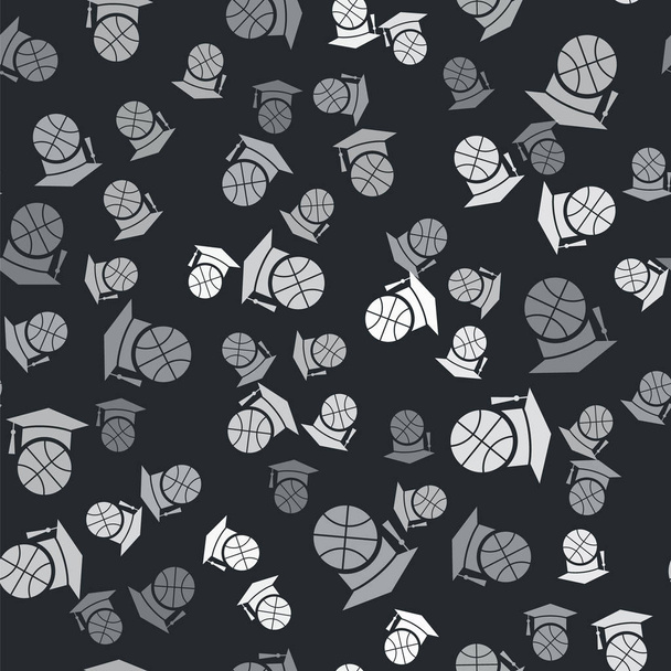 グレーバスケットボールトレーニングアイコン黒の背景にシームレスなパターンを分離しました。ベクターイラスト - ベクター画像