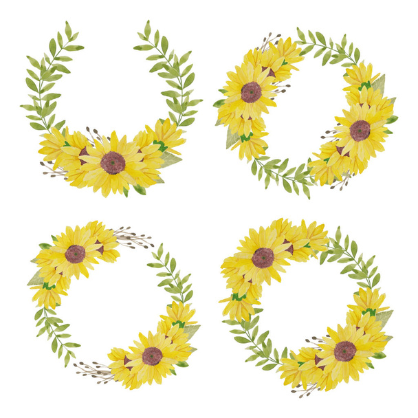 Watercolor hand painted sunflower circle wreath illustration - Διάνυσμα, εικόνα