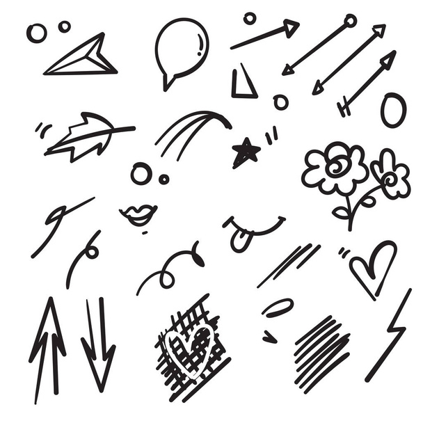 Abstract handdrawn arrows, ribbons and other elements in hand drawn style for concept design vector - Διάνυσμα, εικόνα