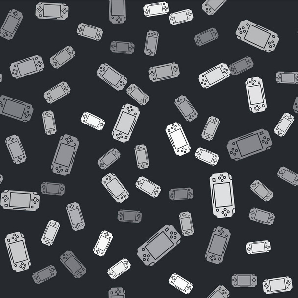Ікона гральної консолі Grey Portable ізольована на чорному тлі. Знак Гамепада. Ігрова концепція. Векторний приклад - Вектор, зображення