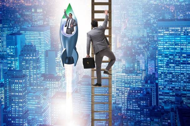Competition concept with businessman on rocket - Photo, Image
