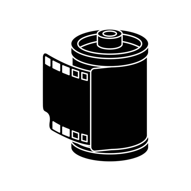 silhouet van roll camera jaren negentig retro geïsoleerde pictogram - Vector, afbeelding