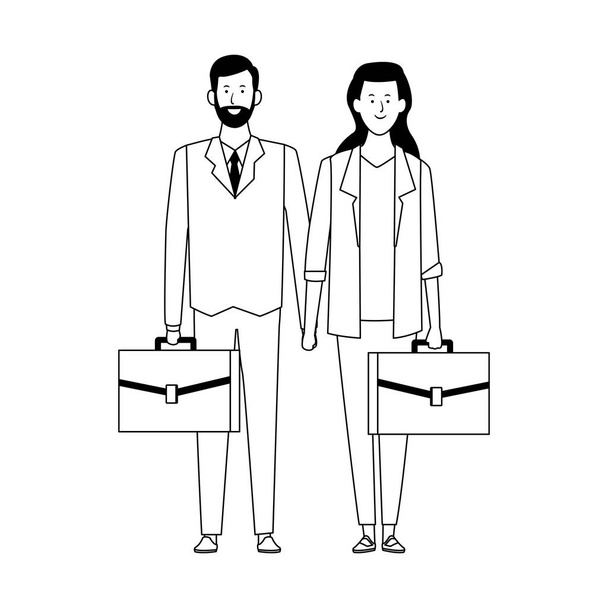 Cartoon Geschäftsfrau und Mann mit Portfolios - Vektor, Bild