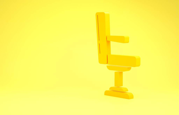 Yellow Barbershop chair icon isolated on yellow background. Barber armchair sign. Minimalism concept. 3d illustration 3D render - 写真・画像