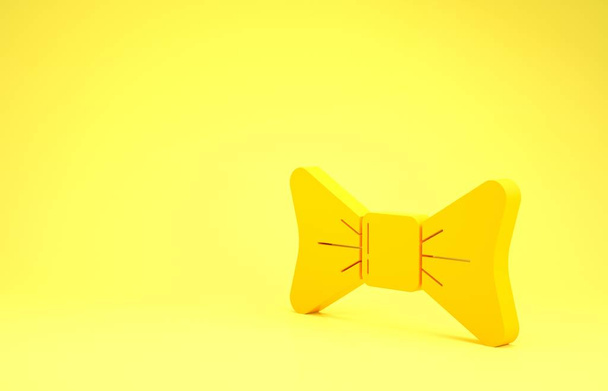 Sárga csokornyakkendő ikon elszigetelt sárga alapon. Minimalizmus koncepció. 3d illusztráció 3D render - Fotó, kép
