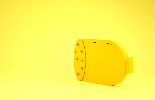 Yellow Salami sausage icon isolated on yellow background. Meat delicatessen product. Minimalism concept. 3d illustration 3D render - Photo, Image