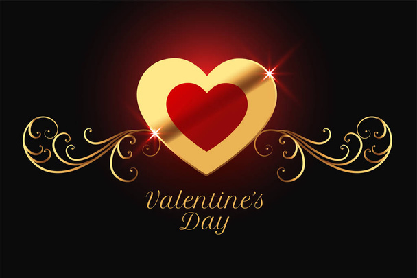 golden happy valentines day shiny banner design - Вектор,изображение