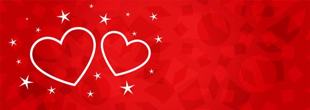 two hearts with stars on red banner - Vector, Image