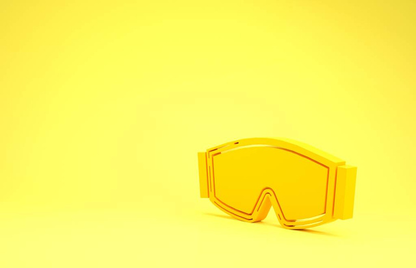 Yellow Ski goggles icon isolated on yellow background. Extreme sport. Sport equipment. Minimalism concept. 3d illustration 3D render - 写真・画像