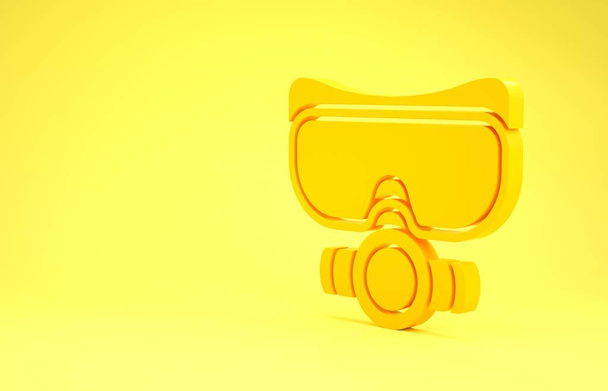 Icono de máscara de buceo amarillo aislado sobre fondo amarillo. Deporte extremo. Equipamiento deportivo. Concepto minimalista. 3D ilustración 3D render
 - Foto, Imagen