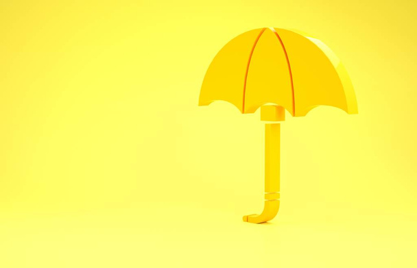 Yellow Classic elegant opened umbrella icon isolated on yellow background. Rain protection symbol. Minimalism concept. 3d illustration 3D render - Photo, Image