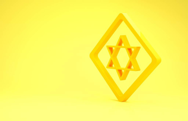 Icône étoile jaune de David isolée sur fond jaune. Symbole de religion juive. Symbole d'Israël. Concept de minimalisme. Illustration 3D rendu 3D - Photo, image