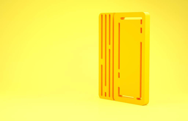 Żółty pokład ikony kart na żółtym tle. Hazard w kasynie. Koncepcja minimalizmu. Ilustracja 3d - Zdjęcie, obraz