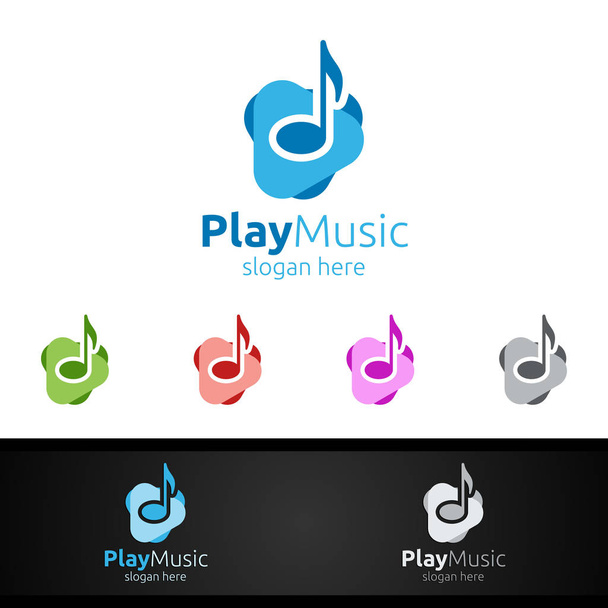 アブストラクトノートとプレイコンセプトの音楽ロゴ - ベクター画像