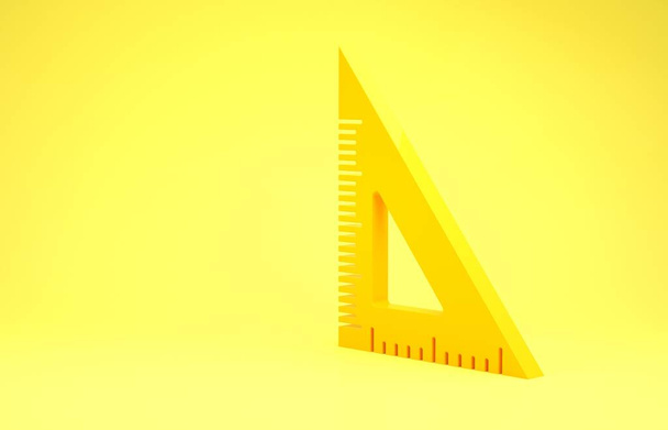 Ícone de régua triangular amarelo isolado no fundo amarelo. Símbolo simples. Símbolo geométrico. Conceito de minimalismo. 3D ilustração 3D render
 - Foto, Imagem