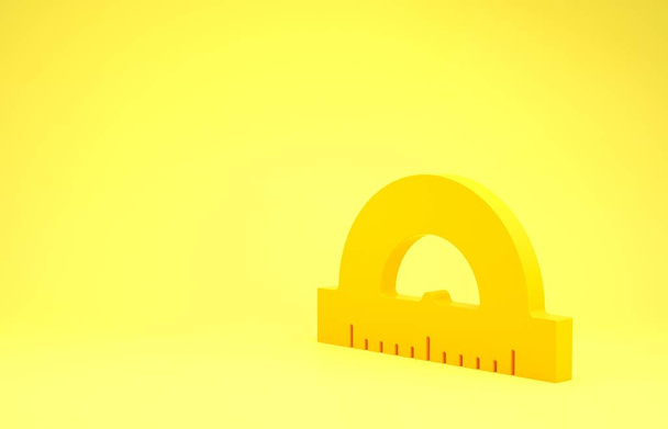 Yellow Protractor grid for measuring degrees icon isolated on yellow background. Tilt angle meter. Measuring tool. Geometric symbol. Minimalism concept. 3d illustration 3D render - 写真・画像