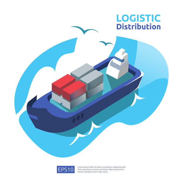 logistic distribution cargo service concept. global delivery worldwide import export shipping banner for web landing page, presentation, social, poster or print media illustration - Vector, Image