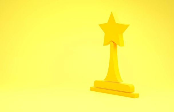 Icono del trofeo Película Amarilla aislado sobre fondo amarillo. Icono del premio Oscar. El cine y el símbolo del cine. Concepto minimalista. 3D ilustración 3D render
 - Foto, Imagen
