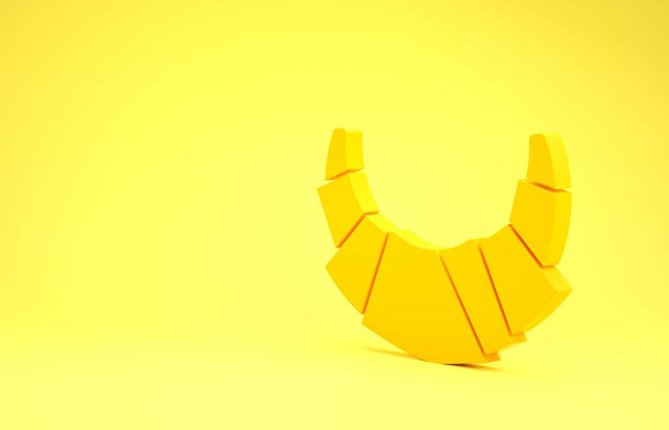 Yellow Croissant icon isolated on yellow background. Minimalism concept. 3d illustration 3D render - Фото, изображение