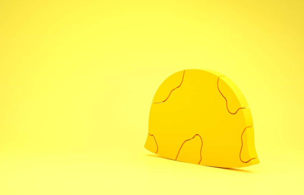 Icono del casco militar amarillo aislado sobre fondo amarillo. Sombrero del ejército símbolo de defensa y protección. Sombrero protector. Concepto minimalista. 3D ilustración 3D render - Foto, Imagen