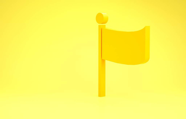 Sárga zászló ikon elszigetelt sárga háttér. Helymeghatározó szimbólum. Minimalizmus koncepció. 3d illusztráció 3d render - Fotó, kép
