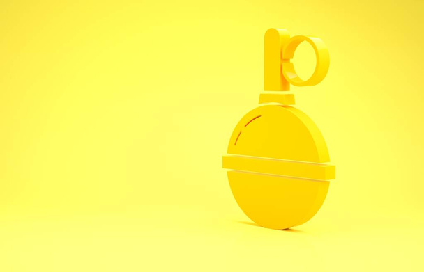 Sarı El bombası ikonu sarı arka planda izole edildi. Bomba patlaması. Minimalizm kavramı. 3d illüstrasyon 3B canlandırma - Fotoğraf, Görsel