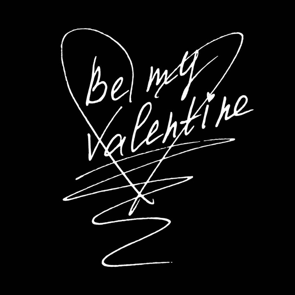 俺のバレンタインだ黒の背景に隔離されたバレンタインデーの手の文字。フレーズ、グリーティングカード用手書き、ロゴ、バナー、ラベルアイコン印刷文房具ポスターウェブ - 写真・画像