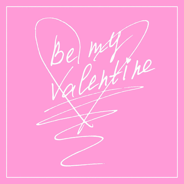 Be my Valentine. Hand lettering of Valentine's Day isolated on pink background. Phrase, handwriting for greeting cards, logo, banners, labels icons printing stationery posters web - Photo, image