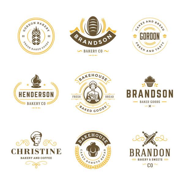 Bakery logos and badges design templates set vector illustration. - Vector, imagen