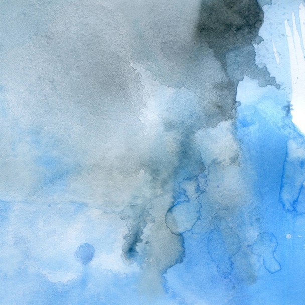 Watercolor illustration. Texture. Watercolor transparent stain. Blur, spray. Blue and gray. - Fotografie, Obrázek
